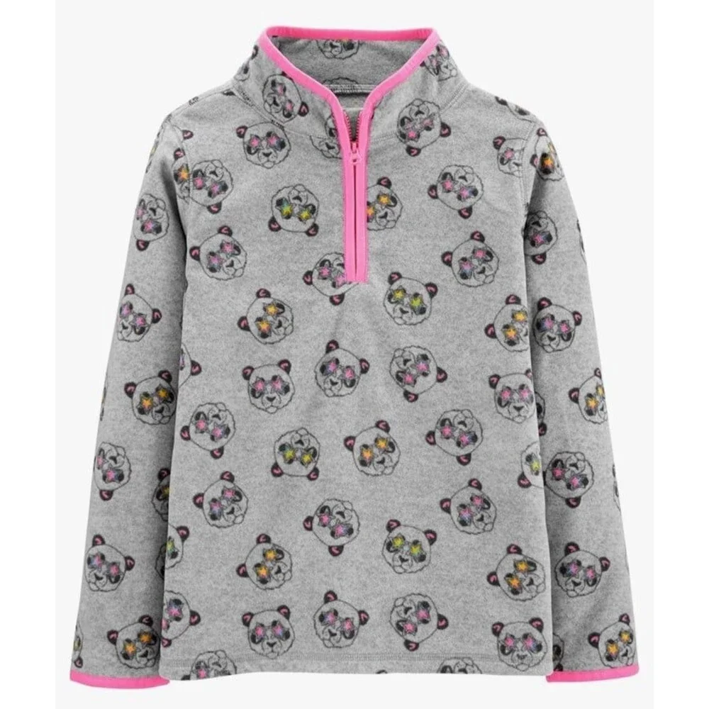 OshKosh B'Gosh Girl's Half-Zip Fleece Pullover Cozie (12 years Gray Panda) NWOT